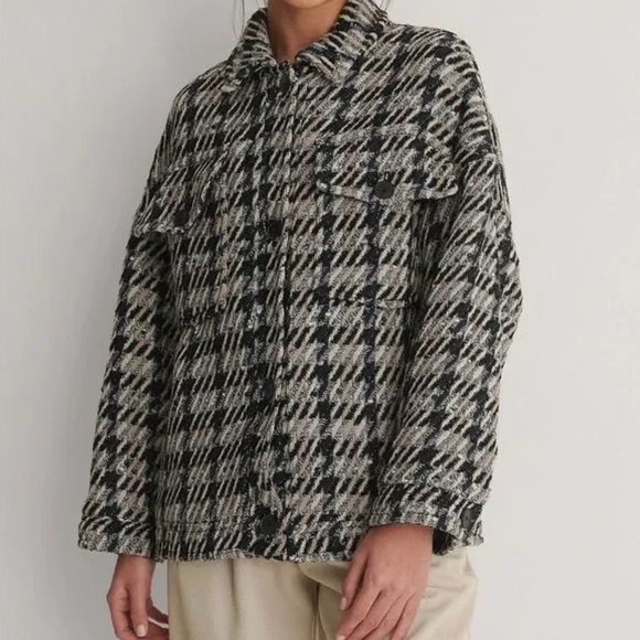 Mango Tweed Plaid Jacket Shacket Size L - Picture 4 of 16